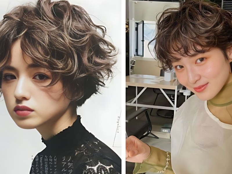 Tóc nữ đẹp Pixie cao uốn nhẹ cho mặt vuông
